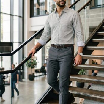 Light Green and White Abstract Print Shirt for Men