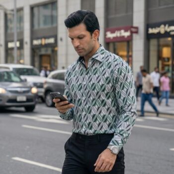 Men's Geometric Diamond Print Casual Shirt Stylish Wear