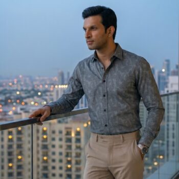 Men's Charcoal Leaf Print Casual Shirt