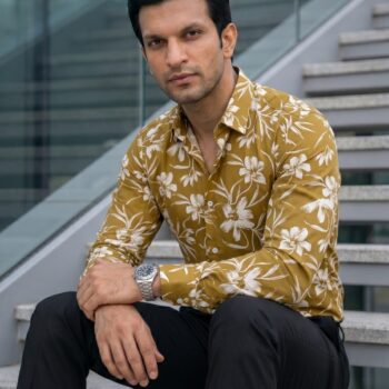 Men's Mustard Yellow Floral Print Casual Shirt